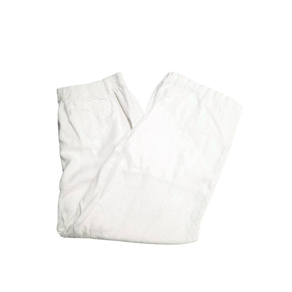 LANDS END 100% Linen Pants Waist Mid Rise Wide Leg Women's 16